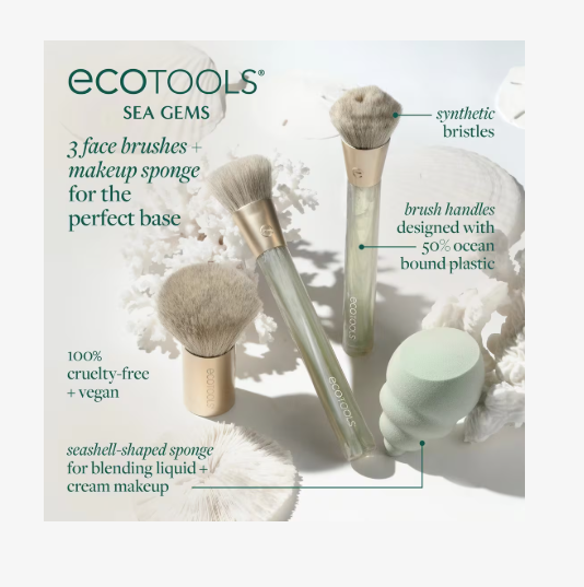 ECOTOOLS SEA GEMS FACE SET 3 FACE BRUSHES + SPONGE SET